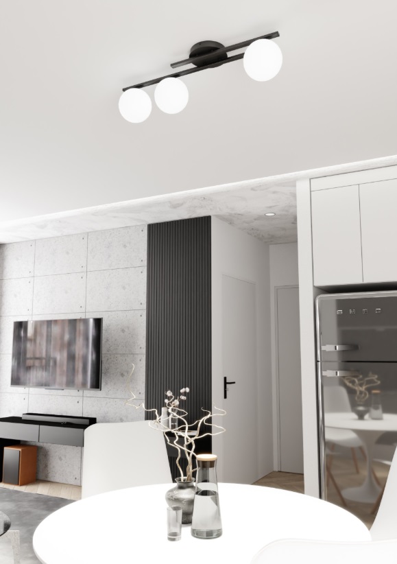 Lampa sufitowa Kairo 3 z trzema kloszami – czarna