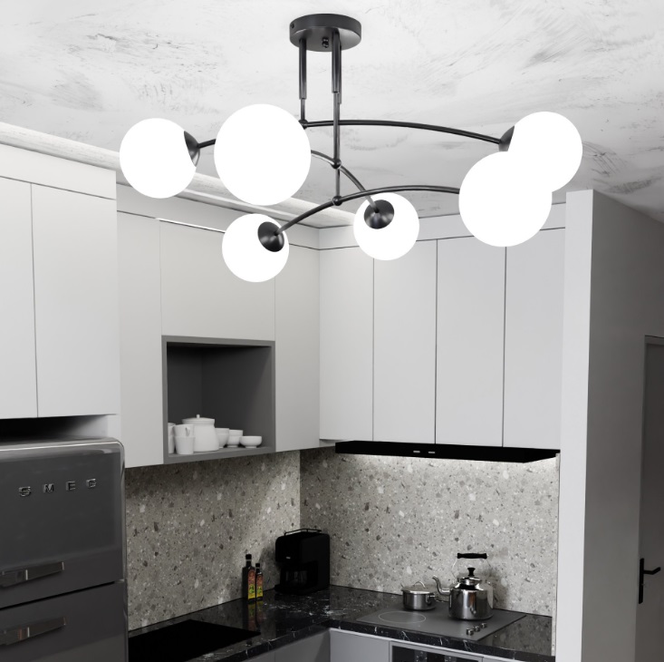 Lampa sufitowa Pregos 6 – czarna nowoczesna z sześcioma szklanymi kulami E14