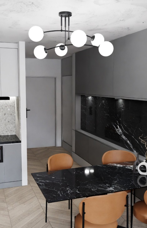 Lampa sufitowa Pregos 6 – czarna nowoczesna z sześcioma szklanymi kulami E14