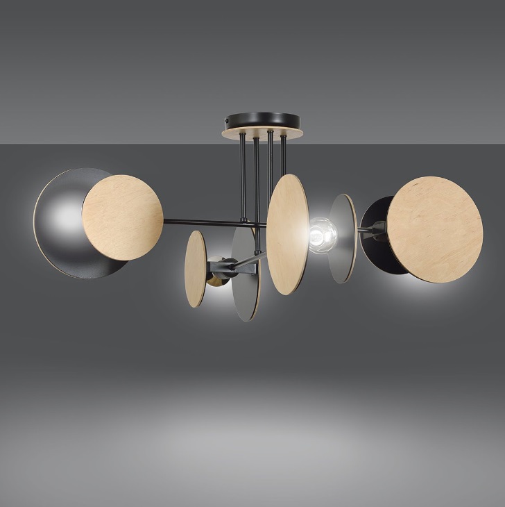 Lampa sufitowa Zita z drewnianymi kloszami i 4 punktami światła E27