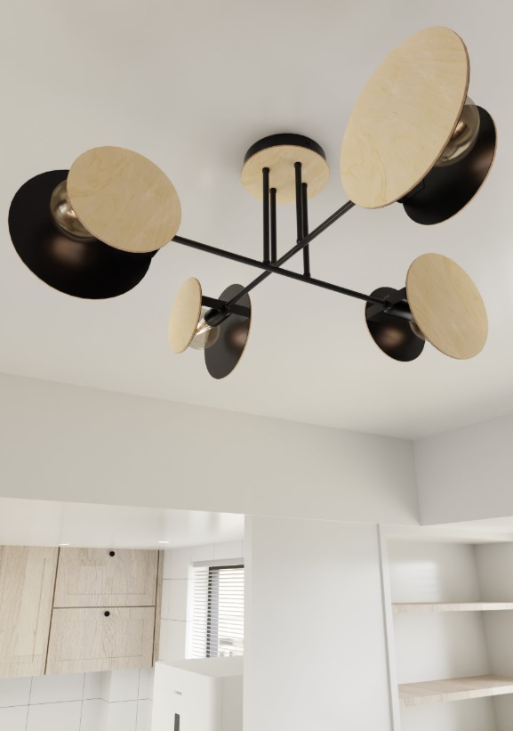 Lampa sufitowa Zita z drewnianymi kloszami i 4 punktami światła E27