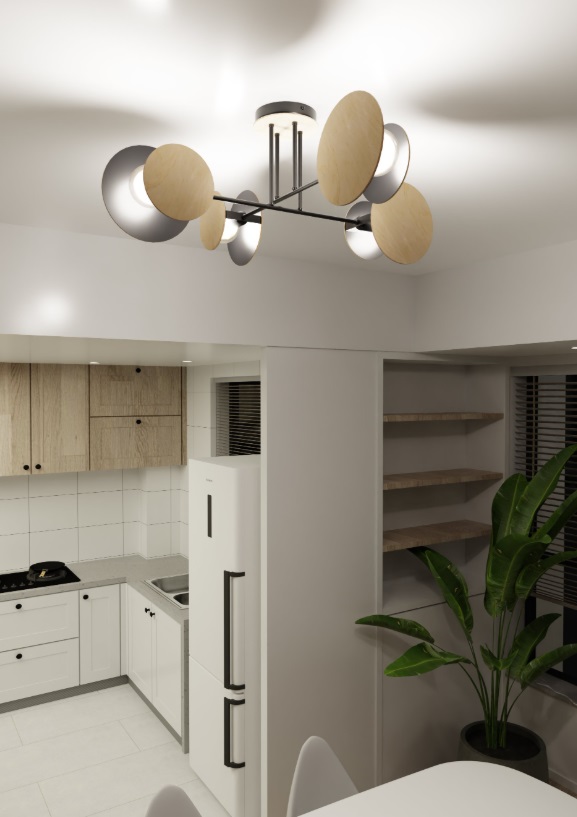 Lampa sufitowa Zita z drewnianymi kloszami i 4 punktami światła E27