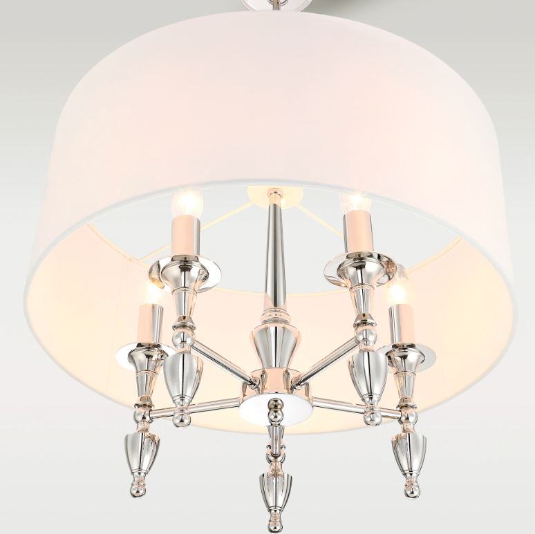 Lampa wisząca Austin srebrna z białym abażurem 5xE14 IP20