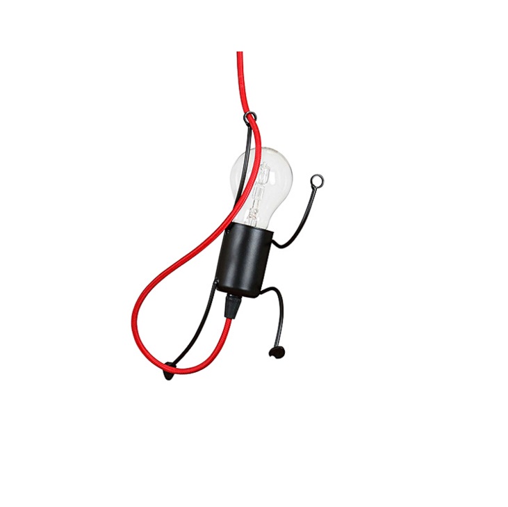 Lampa wisząca Bobi z figurką wspinacza na czerwonym przewodzie E27 IP20