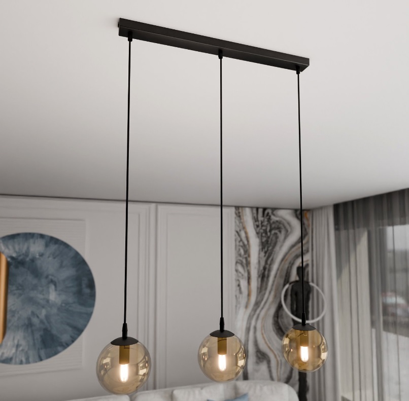 Lampa wisząca Cosmo 3 z miodowymi szklanymi kloszami