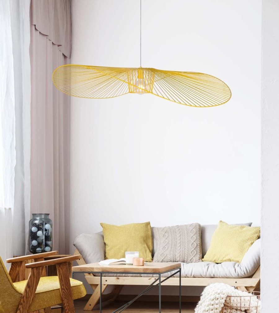Lampa wisząca Kapelusz z ażurowym żółtym kloszem E27 IP20