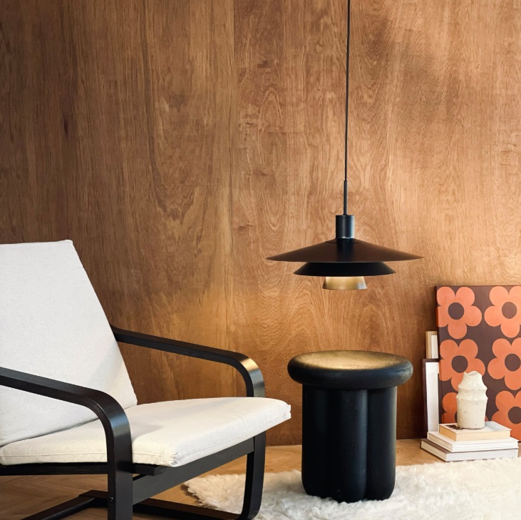 Lampa wisząca Kay 40 czarna – trójwarstwowy klosz w stylu japandi