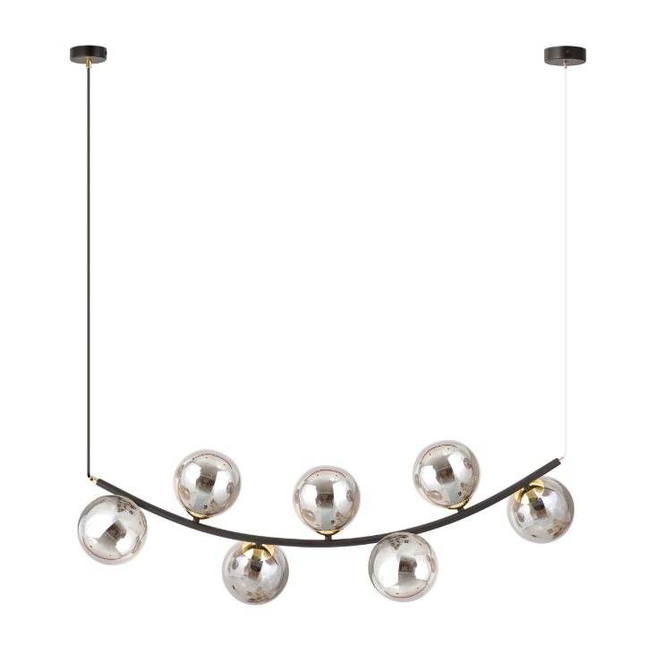 Lampa wisząca Ritz z 7 grafitowymi kulami na eleganckim łuku