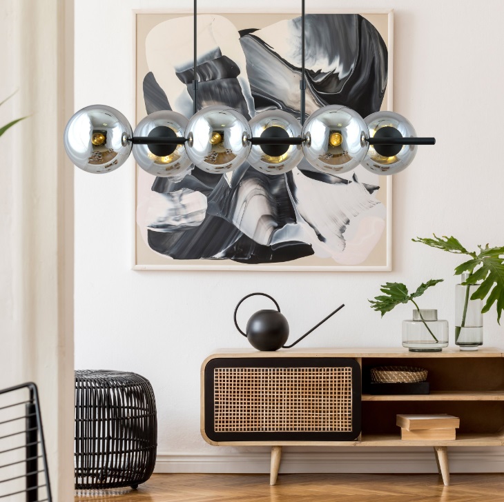 Lampa wisząca Rory 6 z przyciemnianym szkłem – elegancka oprawa nad stół
