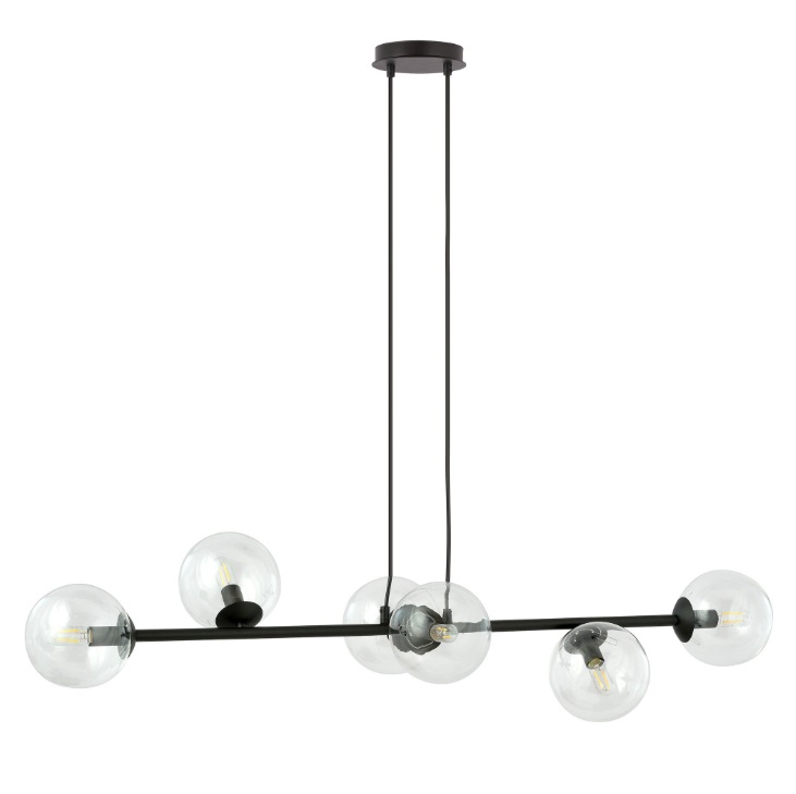 Lampa wisząca Rossi 6 nad stół – czarna z przezroczystymi kloszami E14