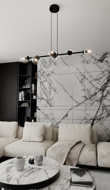 Lampa wisząca Rossi 6 nad stół – czarna z przezroczystymi kloszami E14