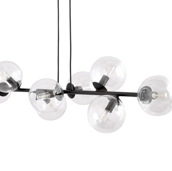 Lampa wisząca Rossi 6 nad stół – czarna z przezroczystymi kloszami E14