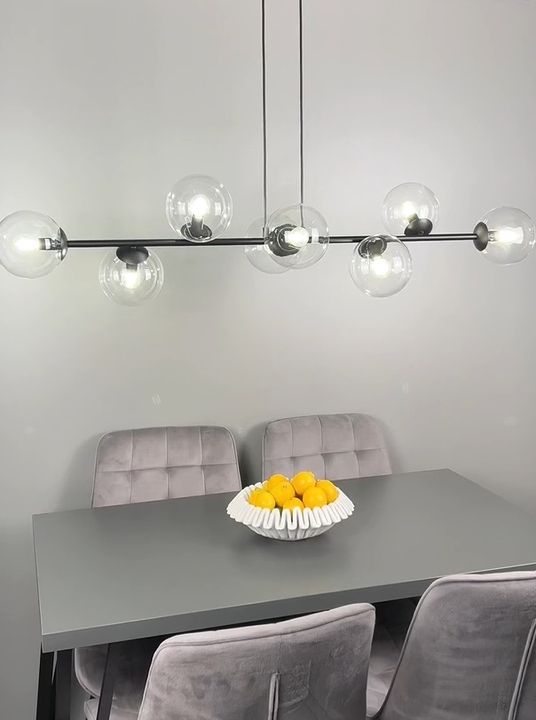 Lampa wisząca Rossi 8 z ośmioma kloszami ze szkła transparentnego