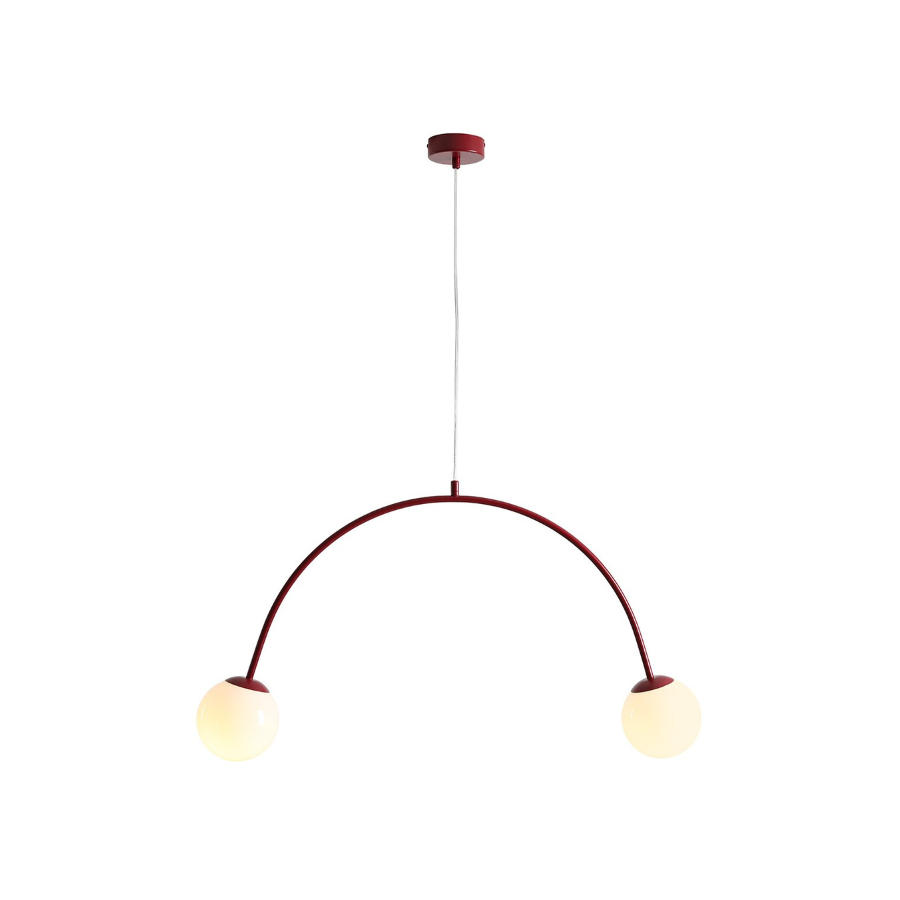 Lampa wisząca Una 2 bordowa z dwoma kulistymi kloszami na łuku