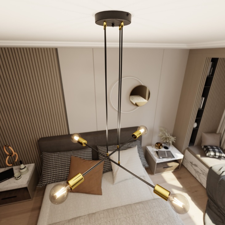 Lampa wisząca Vesio 4 czarno-złota z 4 oprawkami E27