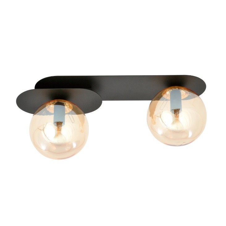 Plafon sufitowy Plaza 2 z bursztynowymi kloszami – elegancka lampa z czarną matową podstawą