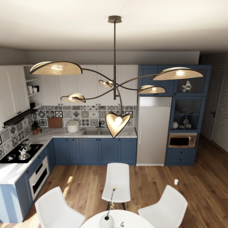 Rattanowy żyrandol Lotus 6 z sześcioma źródłami światła E14 – styl boho