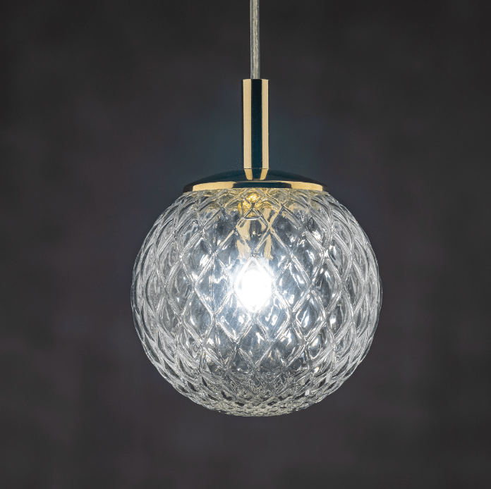 Złota lampa wisząca Cadix S z diamentowym szklanym kloszem