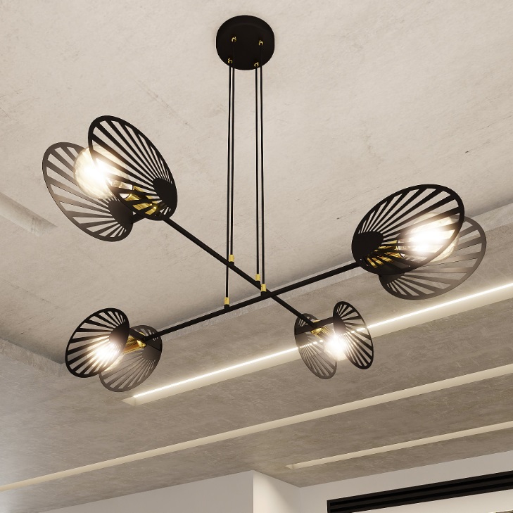 Żyrandol Playa 4 czarny z ażurowymi kloszami E27