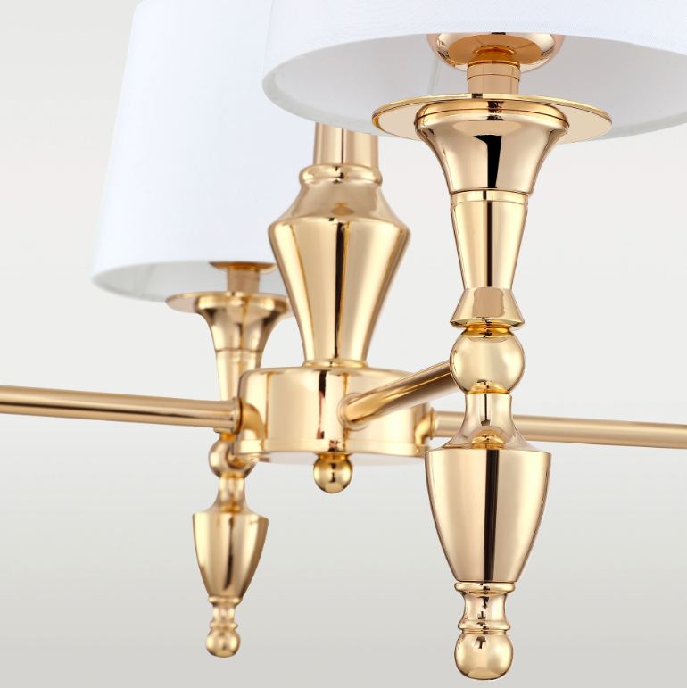Żyrandol Sutton 9 złoty z 4 białymi abażurami E27 IP20