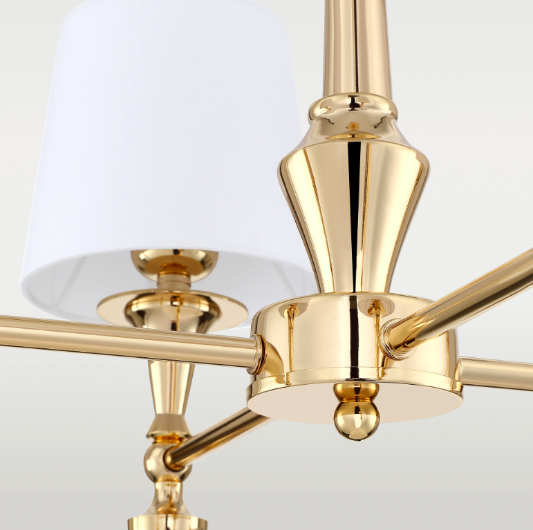 Żyrandol Sutton 9 złoty z 4 białymi abażurami E27 IP20