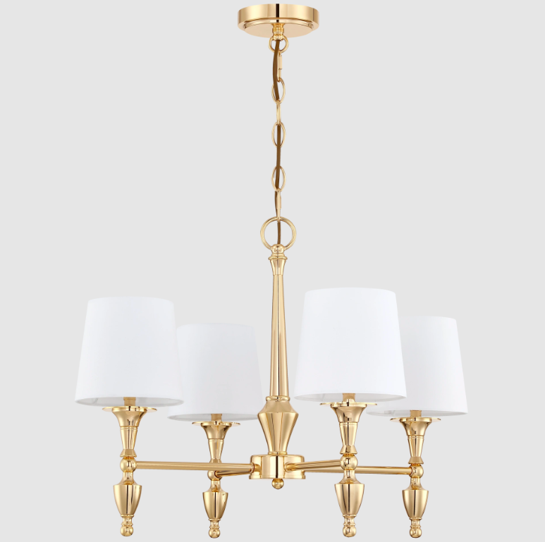 Żyrandol Sutton 9 złoty z 4 białymi abażurami E27 IP20
