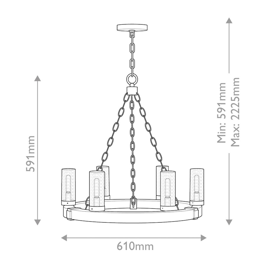 Żyrandol tarasowy Sawyer IP44 – rustykalny metal z efektem drewna, 6xE14