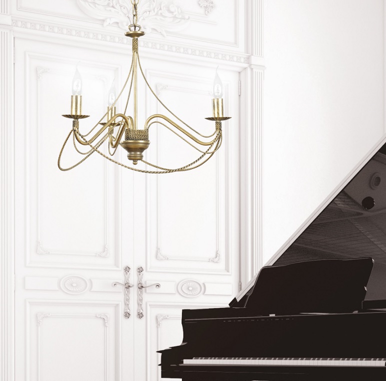 Żyrandol Tori 3 w stylu klasycznym – złote wykończenie, 3 źródła E14