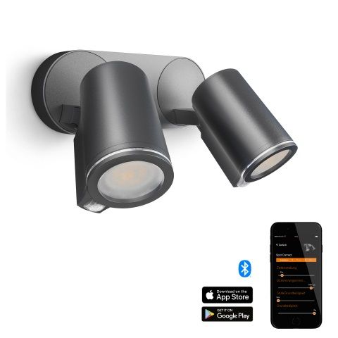 Kinkiet zewnętrzny LED Spot DUO Connect z czujnikiem ruchu IP44 antracyt