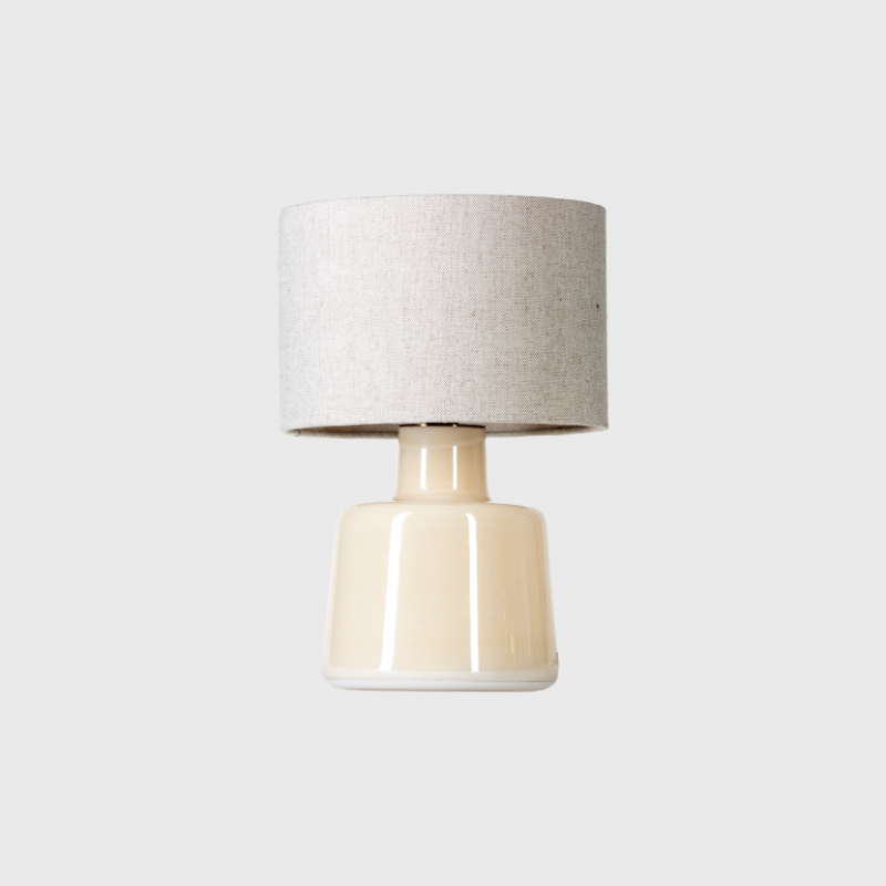 Lampa stołowa 4concepts Santana beżowa – szklana podstawa i lniany abażur E27
