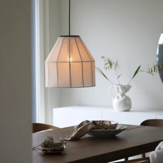 Lampa wisząca Aiko beżowa z lnianym abażurem