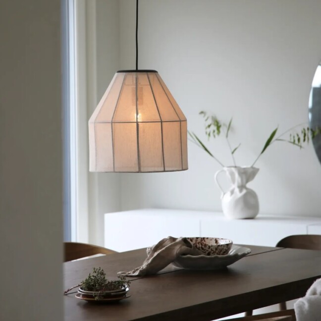 Lampa wisząca Aiko beżowa z lnianym abażurem