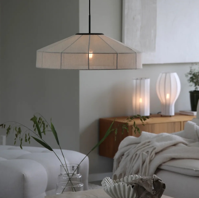 Lniana lampa wisząca Aiko 57 beżowa Ø57 cm