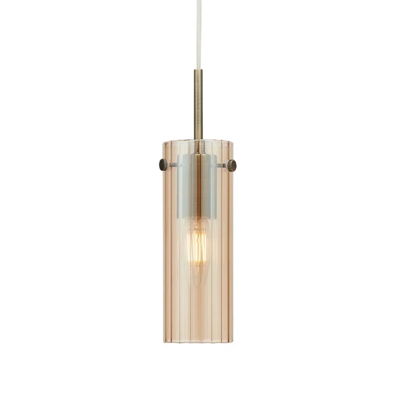 Lampa wisząca Tibia bursztynowe ryflowane szkło i mosiądz