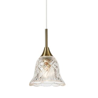 Lampa wisząca Luna w kolorze antycznego mosiądzu z kryształowym kloszem