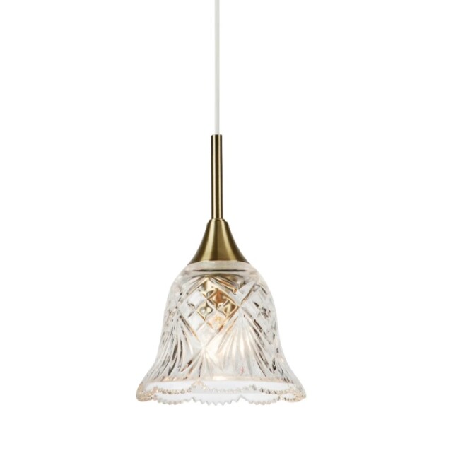 Lampa wisząca Luna w kolorze antycznego mosiądzu z kryształowym kloszem