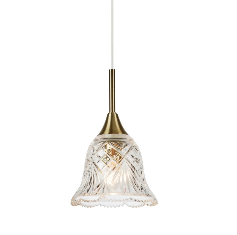 Lampa wisząca Luna w kolorze antycznego mosiądzu z kryształowym kloszem