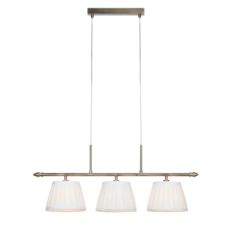 Lampa wisząca Oxford 3‑płomienna w kolorze antycznego mosiądzu z białymi abażurami