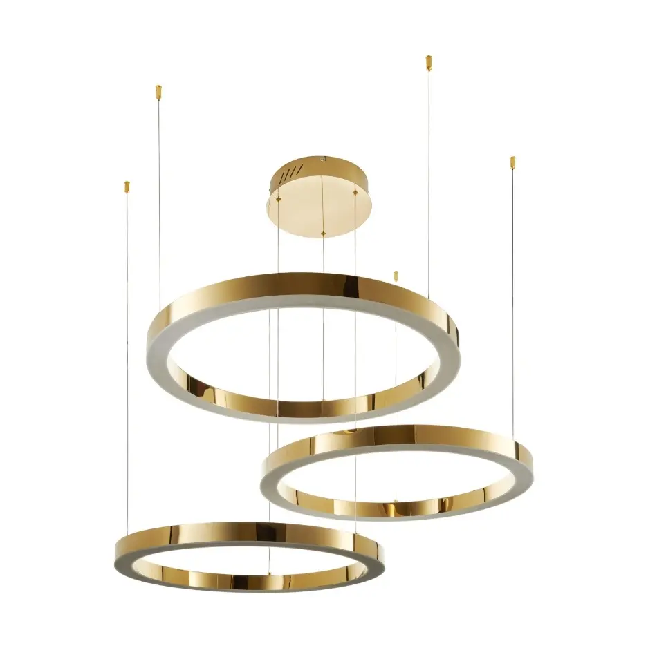 Duża złota lampa z trzema ringami LED 80 cm Circle 3 80+80+80