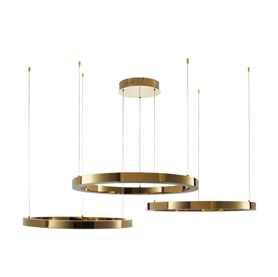 Duża złota lampa z trzema ringami LED 80 cm Circle 3 80+80+80