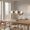 Beżowa lampa wisząca nad stół Model 6 z 6 kloszami G9