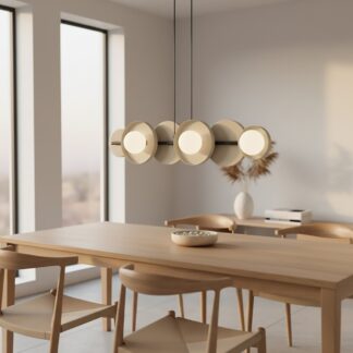 Beżowa lampa wisząca nad stół Model 6 z 6 kloszami G9