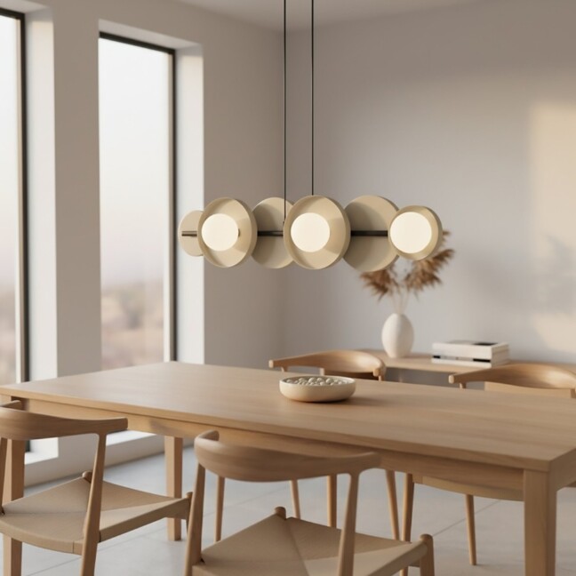 Beżowa lampa wisząca nad stół Model 6 z 6 kloszami G9