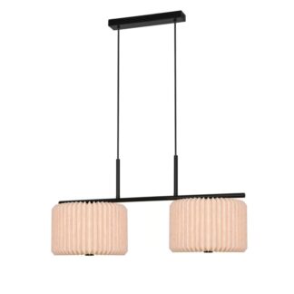 Beżowa lampa wisząca Vivienne z podwójnym materiałowym abażurem boho