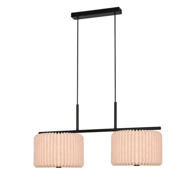 Beżowa lampa wisząca Vivienne z podwójnym materiałowym abażurem boho