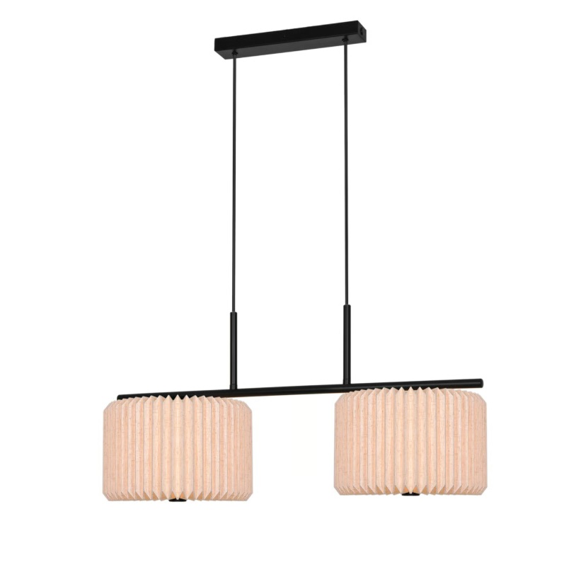 Beżowa lampa wisząca Vivienne z podwójnym materiałowym abażurem boho