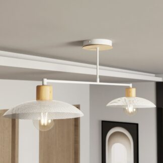 Lampa sufitowa Kobe 2 biała z metalu i drewna z dwoma kloszami