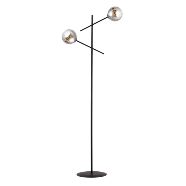 Czarna lampa podłogowa Linear 2 z dymnymi szklanymi kloszami