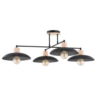 Czarna lampa sufitowa Kobe 4 z drewnianymi akcentami i metalowymi kloszami