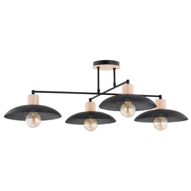 Czarna lampa sufitowa Kobe 4 z drewnianymi akcentami i metalowymi kloszami